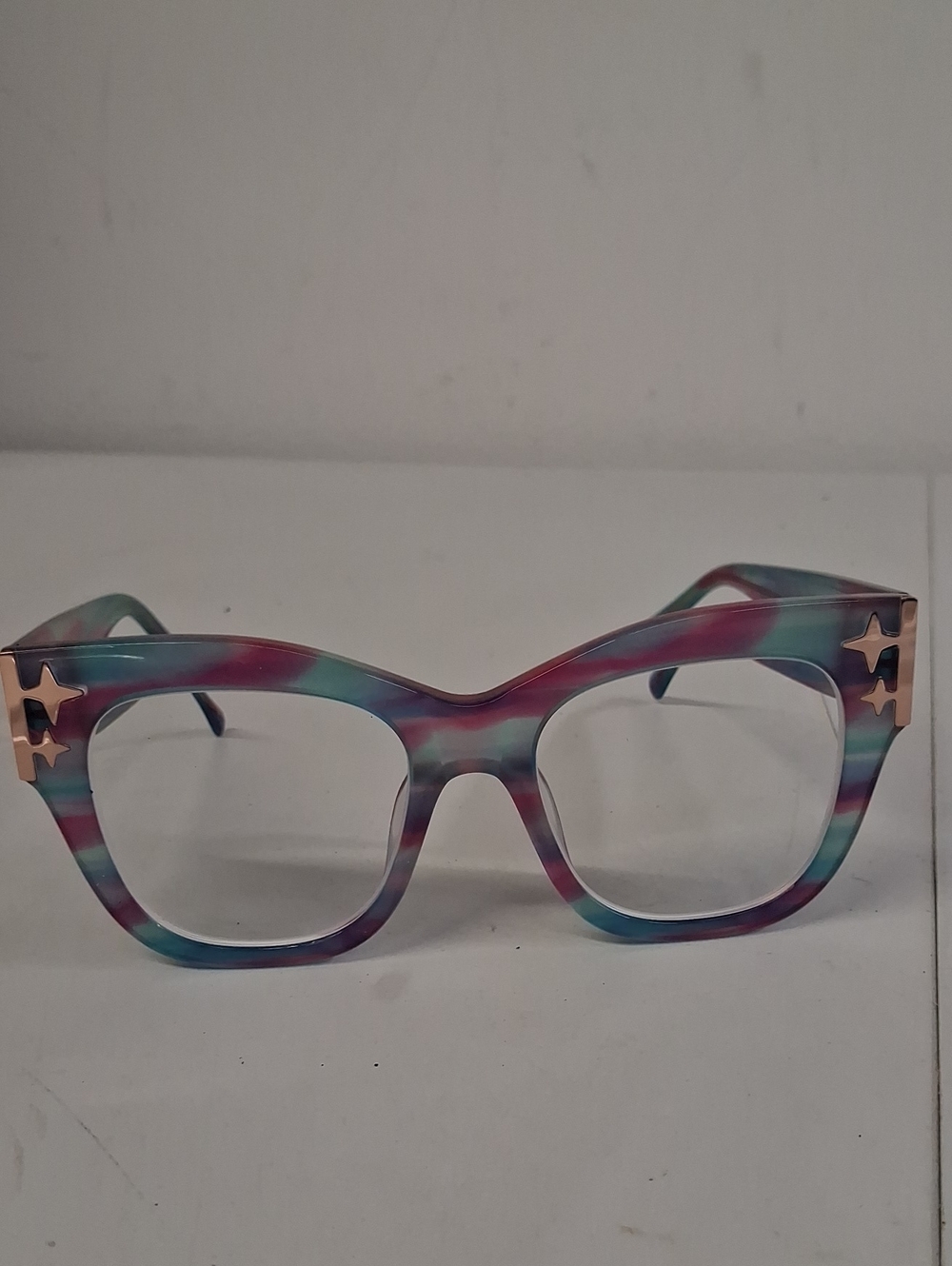 Zeelool JGA151789 Colorful Stripe Cat-Eye Eyeglass Frames with Star Accents